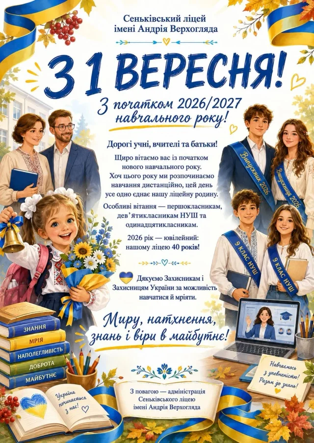 Вітальний плакат до початку навчального року